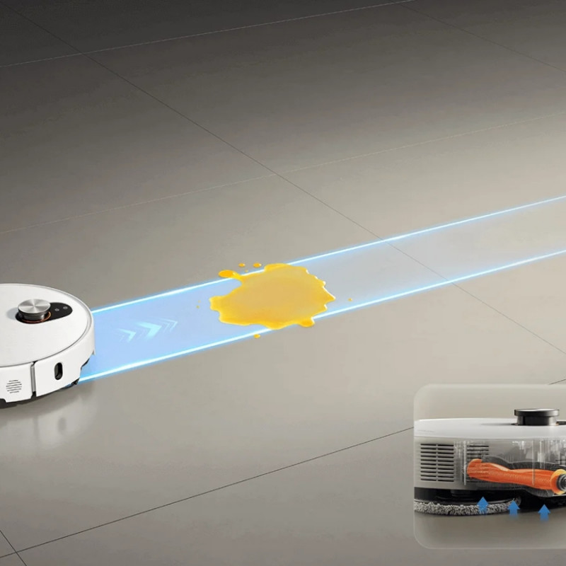 Прахосмукачка робот Xiaomi Robot Vacuum 5 Pro EU OV21GL, 55W, 20000 Pa, 140 мин, AI 5 MP тройна камера и разпознаване, Автоматична станция за измиване и сушене, Прибираща се dToF навигация, Вода 80°C, Бял