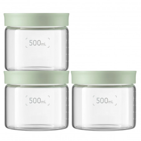 Бурканчета за съхранение на храни и подправки BUYDEEM CS1013-CG, 3x500 ml, Подходящи за фурна и микровълнова, Без BPA, Зелен