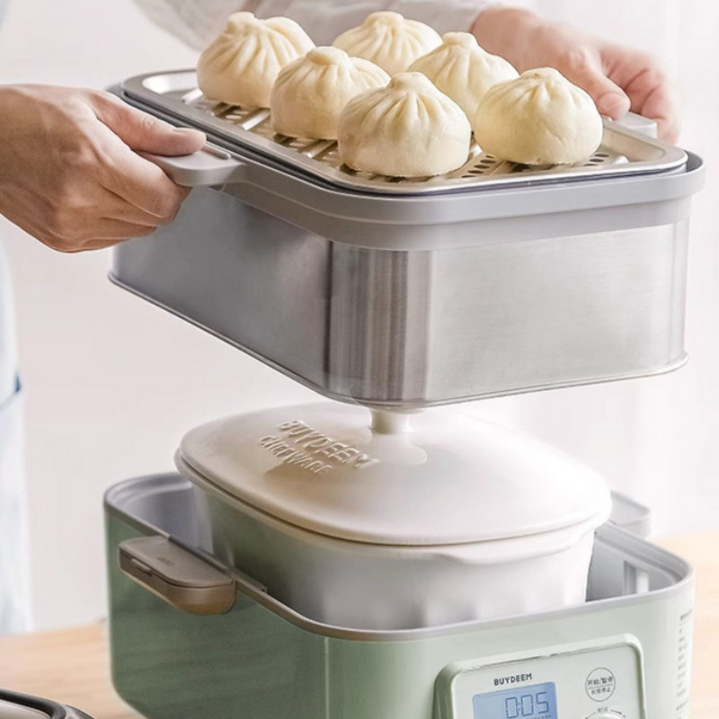 Порцеланов съд за уред за готвене на пара BUYDEEM CT1005, 2 л, -8°C до +230°C, FDA одобрен за контакт с храни, Бял