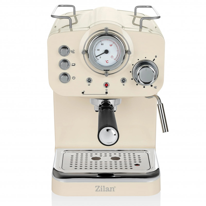 Еспресо машина ZILAN ZLN2992, 1100W, 15 bar, 1.25 л, Двойно приготвяне, Портафилтър, Топла и студена млечна пяна, Регулиране на темп, Кремав