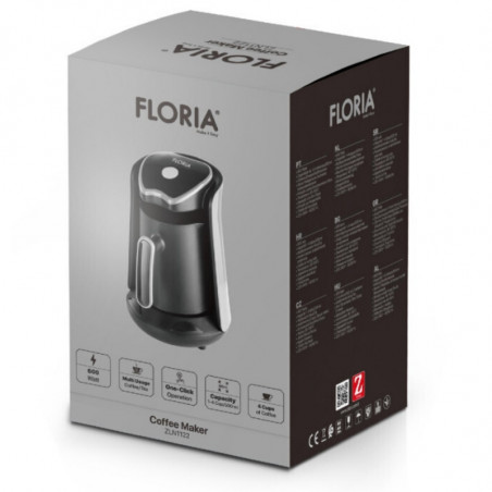 Електрическо джезве Floria ZLN1122, 600W, 500 мл, 65-100°C, Турско кафе/чай, Сензор против преливане, Капково филтриране, Черен