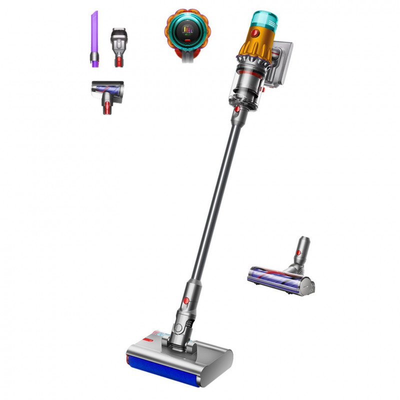 Вертикална прахосмукачка Dyson V12s Detect Slim Submarine 485350-01, 140AW, 0.35 л, 60 мин, Сухо/мокро, 3 режима, HEPA, Сензор за прах, Хигиенично изпразване, LCD с данни ...