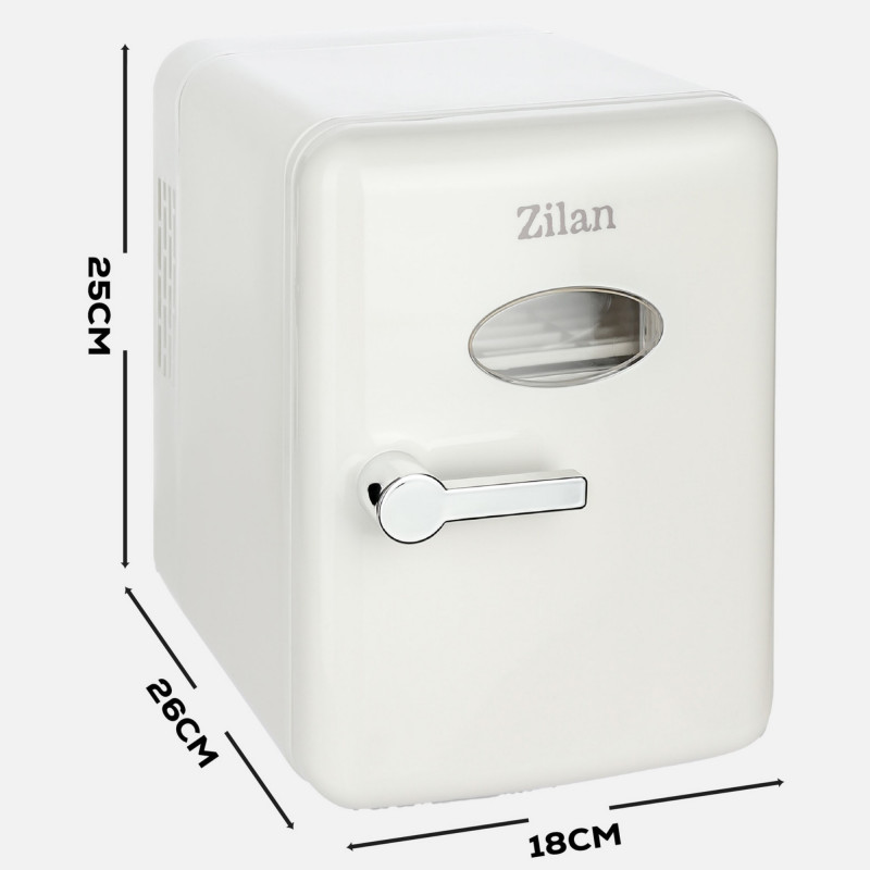 Преносим мини хладилник Zilan ZLN1153, 36W, 4 л, 6 кена, Охлаждане/затопляне, 10-75°C, 240/12V, Бял