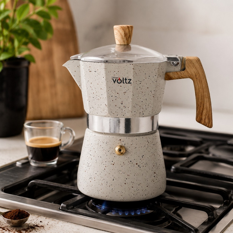 Кубинска кафеварка Oliver Voltz Verona OV51173I6, 6 чаши, Алуминий, Индукция, Крем