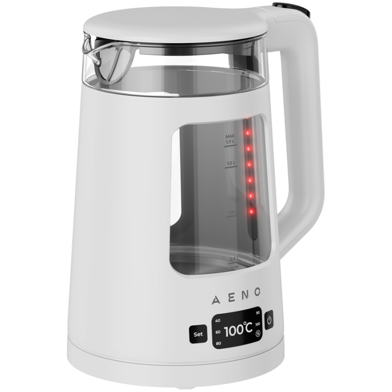 Електрическа кана AENO EK6 AEK0006, 2200W, 1.7 л, 40-100°C, STRIX, LED, Двойна стена, Филтър, 360° основа, Бял
