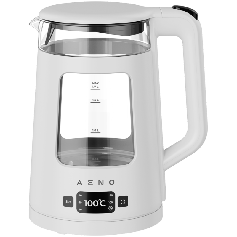 Електрическа кана AENO EK6 AEK0006, 2200W, 1.7 л, 40-100°C, STRIX, LED, Двойна стена, Филтър, 360° основа, Бял