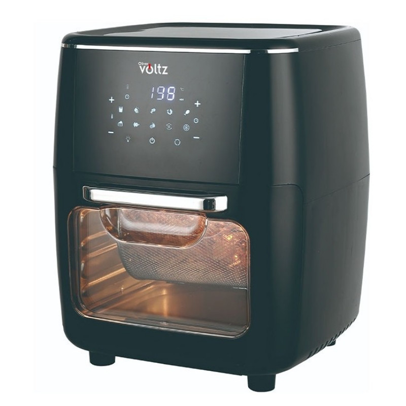 Фритюрник-фурна с горещ въздух Oliver Voltz OV51980AO, 1700W, 13 л, 10 програми, 65-200°C, Въртящи се шишове и кошница, Тъч скрийн, Втасване, Черен
