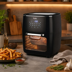 Фритюрник-фурна с горещ въздух Oliver Voltz OV51980AO, 1700W, 13 л, 10 програми, 65-200°C, Въртящи се шишове и кошница, Тъч скрийн, Втасване, Черен