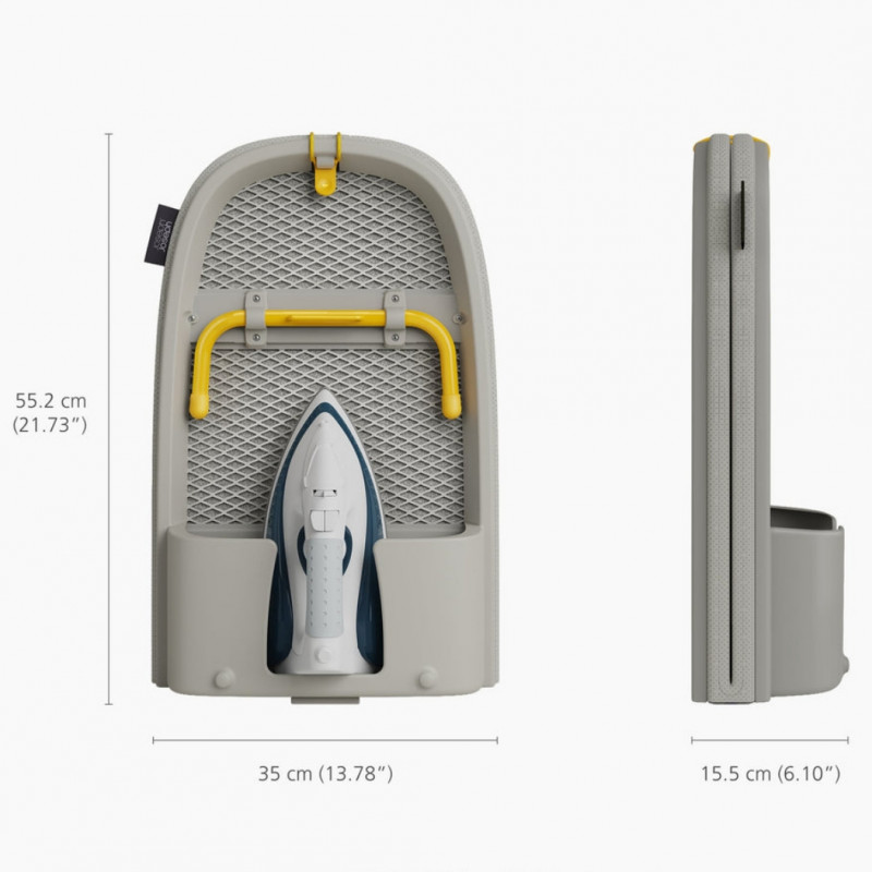 Сгъваема дъска за гладене Joseph Joseph Pocket Max 5000021, Калъф от 100% памук, Кука за окачване, Отделение за ютията, DripShield, Екрю
