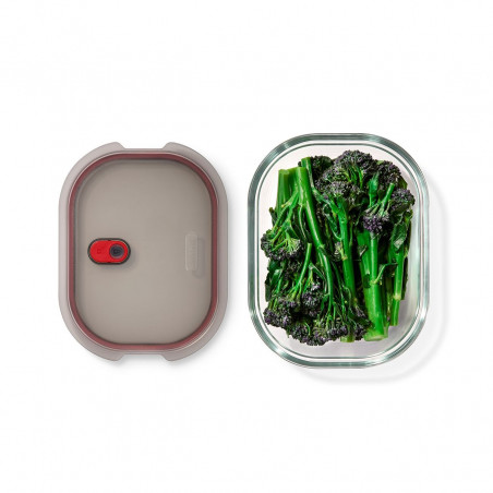 Кутия за храна Black+Blum Stack+Nest FBGR-BX-L107, 1.2 л, Правоъгълна, Подходяща за фурна, Без BPA, Боросиликатно стъкло, Сив/Червен