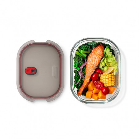 Кутия за храна Black+Blum Stack+Nest FBGR-BX-L107, 1.2 л, Правоъгълна, Подходяща за фурна, Без BPA, Боросиликатно стъкло, Сив/Червен