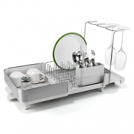 Сушилник за съдове Joseph Joseph Extend Steel Plus 6500041, До 16 части, Разтегателен, Релси за чаши, Отцеждане, Разглобяем, Неръждаема стомана, Бял