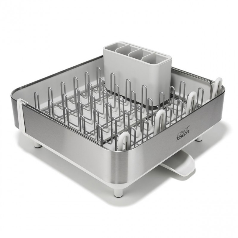 Сушилник за съдове Joseph Joseph Extend Steel Plus 6500041, До 16 части, Разтегателен, Релси за чаши, Отцеждане, Разглобяем, Неръждаема стомана, Бял