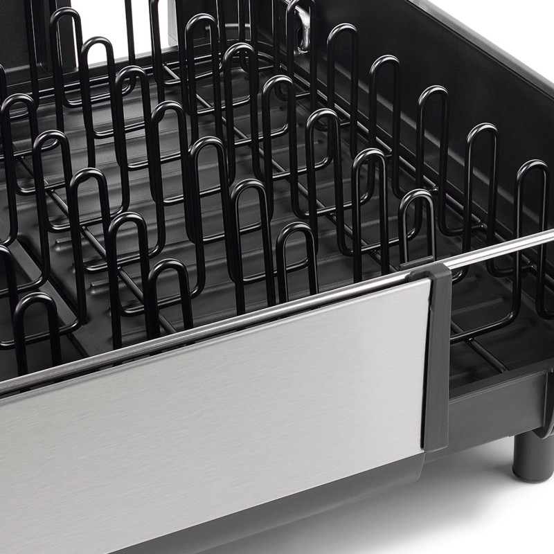 Сушилник за съдове Joseph Joseph Extend Steel Plus 6500040, До 16 части, Разтегателен, Релси за чаши, Отцеждане, Разглобяем, Неръждаема стомана, Черен