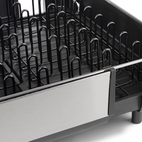 Сушилник за съдове Joseph Joseph Extend Steel Plus 6500040, До 16 части, Разтегателен, Релси за чаши, Отцеждане, Разглобяем, Неръждаема стомана, Черен