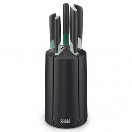 Комплект кухненски ножове Joseph Joseph Elevate™ 10541, 6 части, Неръждаема стомана, Въртяща поставка, Неплъзгаща основа, Черен/Зелен