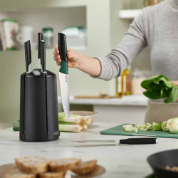 Комплект кухненски ножове Joseph Joseph Elevate™ 10541, 6 части, Неръждаема стомана, Въртяща поставка, Неплъзгаща основа, Черен/Зелен