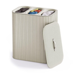 Кош за пране Joseph Joseph Tota Trio Luxe 5000008, 90 л, 3 разделения, Дръжки за пренасяне, Бамбук, Екрю