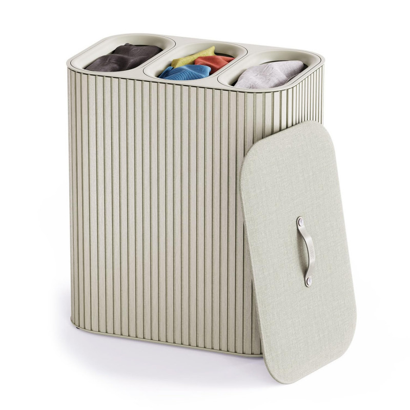 Кош за пране Joseph Joseph Tota Trio Luxe 5000008, 90 л, 3 разделения, Дръжки за пренасяне, Бамбук, Екрю