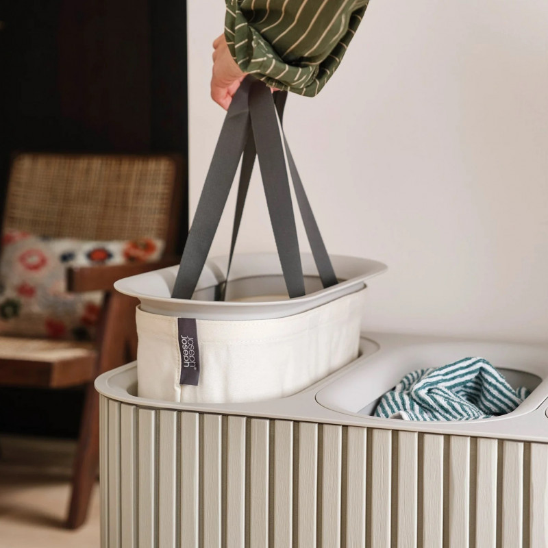 Кош за пране Joseph Joseph Tota Trio Luxe 5000008, 90 л, 3 разделения, Дръжки за пренасяне, Бамбук, Екрю