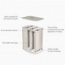 Кош за пране Joseph Joseph Tota Trio Luxe 5000008, 90 л, 3 разделения, Дръжки за пренасяне, Бамбук, Екрю