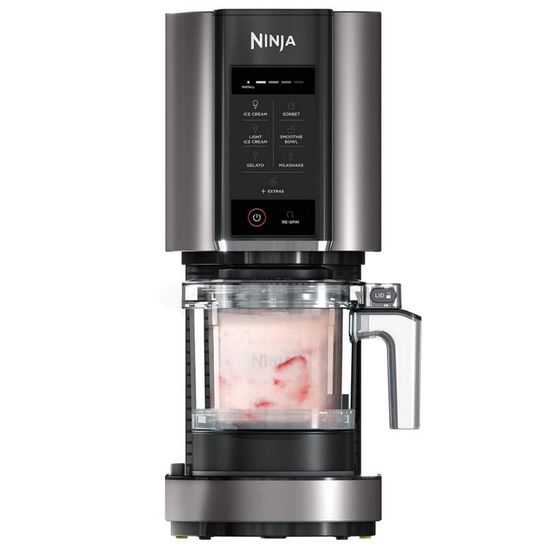 Машина за сладолед 7в1 Ninja CREAMi NC302EU, 800W, 2х493 мл, Creamify, Re-Spin, Добавяне на парченца, Фитнес/кето програма, Персонализация, Черен/сив