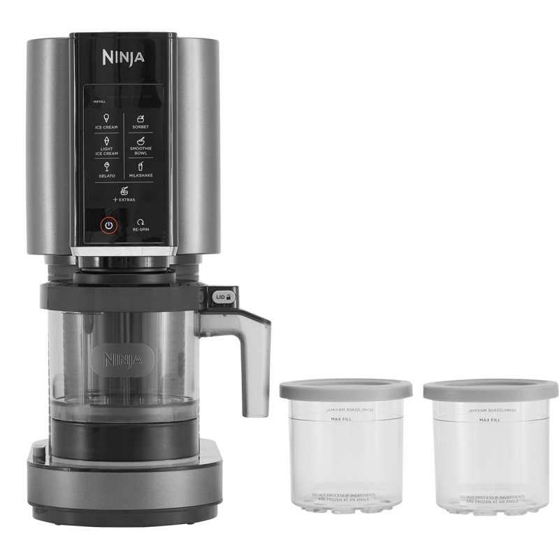 Машина за сладолед 7в1 Ninja CREAMi NC302EU, 800W, 2х493 мл, Creamify, Re-Spin, Добавяне на парченца, Фитнес/кето програма, Персонализация, Черен/сив