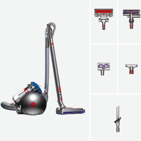 Прахосмукачка без торба Dyson Cinetic BigBall Absolute 2 447250-01, 700W, 150AW, 0.8 л, 35 циклона, Автоматично изправяне при преобръщане, 5 приставки, Никел/син