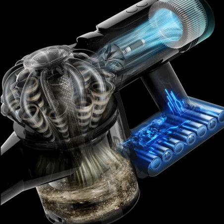 Вертикална прахосмукачка Dyson V10 Konical Moulded 419634-01, 150AW, 0.5 л, 60 мин, 110 000 об/мин, 3 режима, HEPA, Хигиенично изпразване, Без заплитане, Черен
