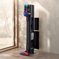 Вертикална прахосмукачка + Док станция с автоматично изпразване Dyson V10 Konical Moulded 594030-01, 150AW, 0.5 л, 60 мин, 3 режима, HEPA, Хигиенично изпразване, Без заплитане, Черен
