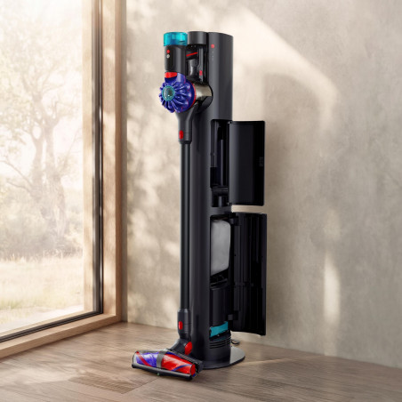 Вертикална прахосмукачка + Док станция с автоматично изпразване Dyson V10 Konical Moulded 594030-01, 150AW, 0.5 л, 60 мин, 3 режима, HEPA, Хигиенично изпразване, Без заплитане, Черен