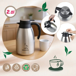 Конферентна термо кана за чай Kinghoff KH 2095, 2 л, Двойни стени, Корпус от неръждаема стомана, Инокс/черен