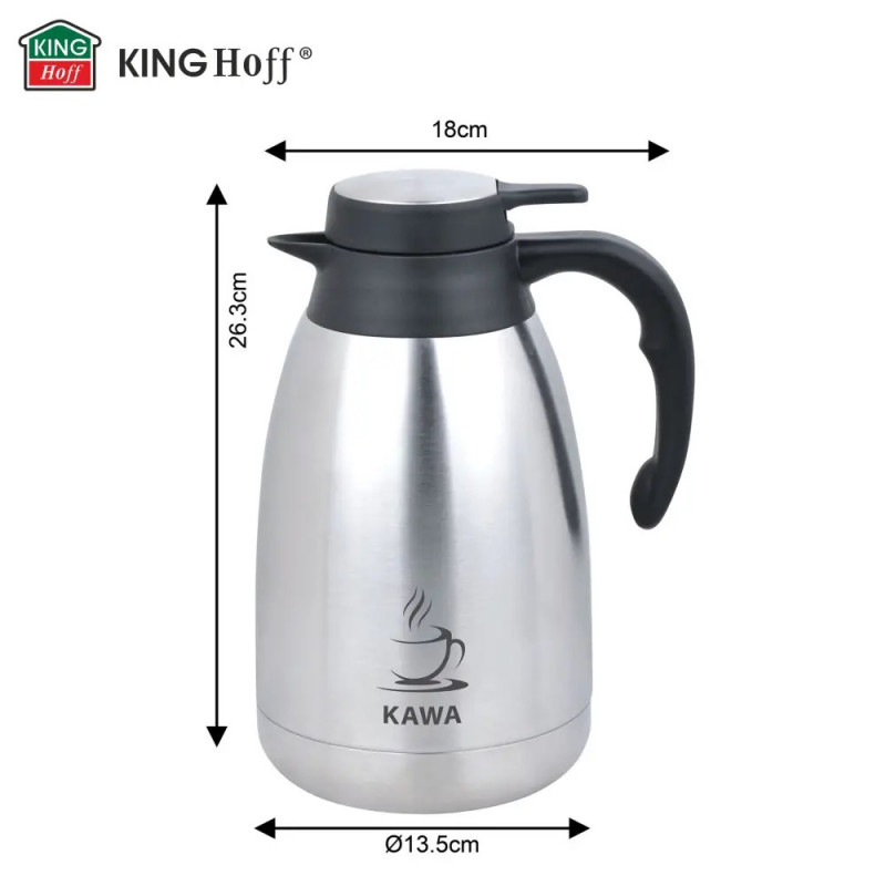 Конферентна термо кана за кафе Kinghoff KH 2094, 2 л, Двойни стени, Корпус от неръждаема стомана, Инокс/черен