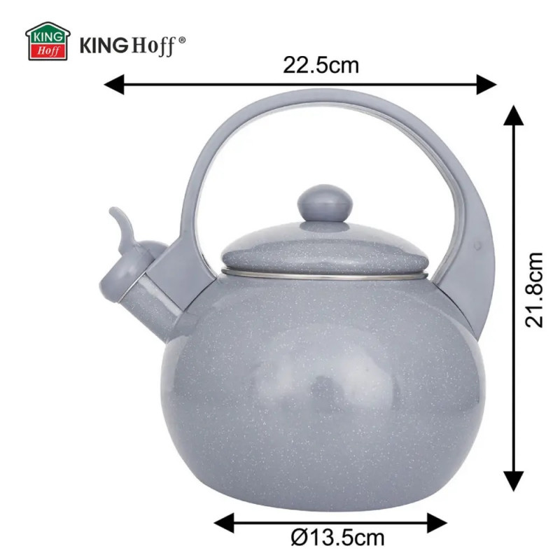 Свирещ чайник Kinghoff KH 2079, 2 л, Емайлирана вътрешност, Индукция, Сив