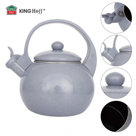 Свирещ чайник Kinghoff KH 2079, 2 л, Емайлирана вътрешност, Индукция, Сив