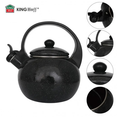 Свирещ чайник Kinghoff KH 2039, 2 л, Емайлирана вътрешност, Индукция, Черен