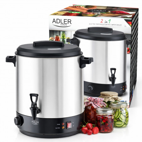 Електрически съд за пастьоризация и варене Adler AD 4538, 3000W, 28 л, 30-100°C, Поддържане на топлина, Светлинен индикатор, Инокс/черен