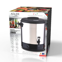 Електрически съд за пастьоризация и варене Adler AD 4538, 3000W, 28 л, 30-100°C, Поддържане на топлина, Светлинен индикатор, Инокс/черен