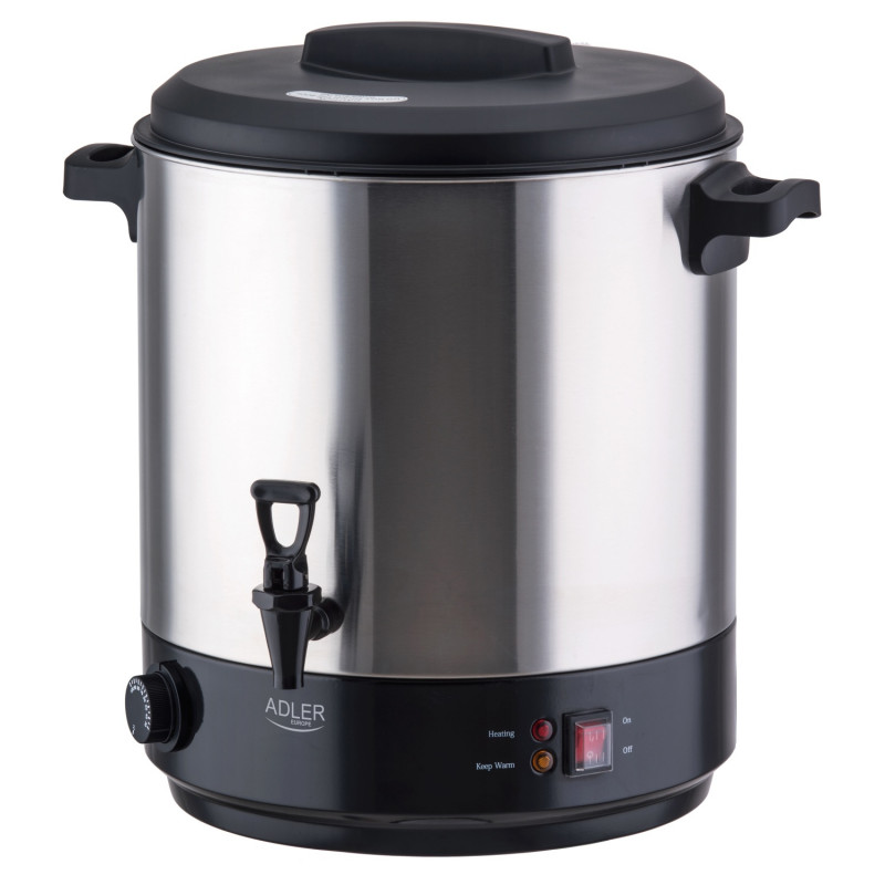 Електрически съд за пастьоризация и варене Adler AD 4538, 3000W, 28 л, 30-100°C, Поддържане на топлина, Светлинен индикатор, Инокс/черен