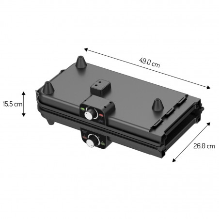 Двойна сгъваема електрическа скара Adler AD 6617, 3000W, Отваряне на 180°, 96х26 см, Незалепващи плочи, 2 термостата, Тавичка за мазнина, Черен