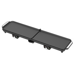 Двойна сгъваема електрическа скара Adler AD 6617, 3000W, Отваряне на 180°, 96х26 см, Незалепващи плочи, 2 термостата, Тавичка за мазнина, Черен