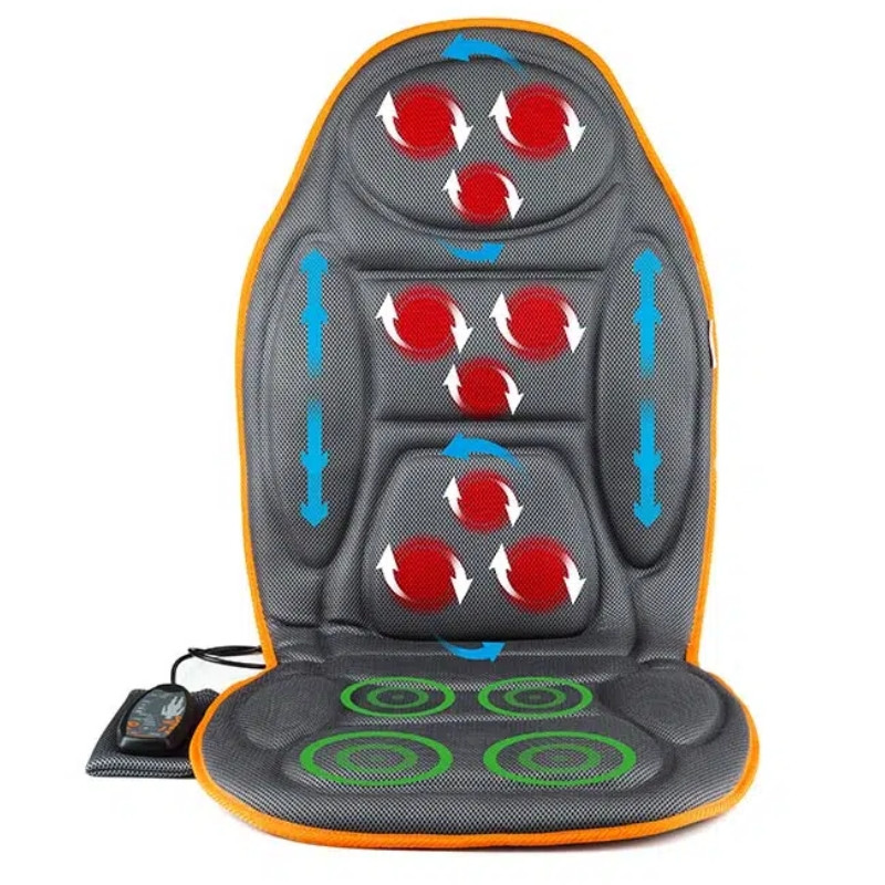 Масажна възглавница/седалка Medivon Cosy Mesh, 12W, 4 зони, 5 режима, Затопляне, Таймер, Дистанционно, Черен/оранжев