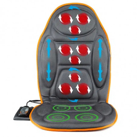 Масажна възглавница/седалка Medivon Cosy Mesh, 12W, 4 зони, 5 режима, Затопляне, Таймер, Дистанционно, Черен/оранжев