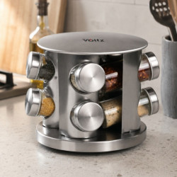 Бурканчета за подправки на стойка Oliver Voltz OV51217A8, 8 бр, 2 нива, Стъкло, Въртяща се основа, Инокс
