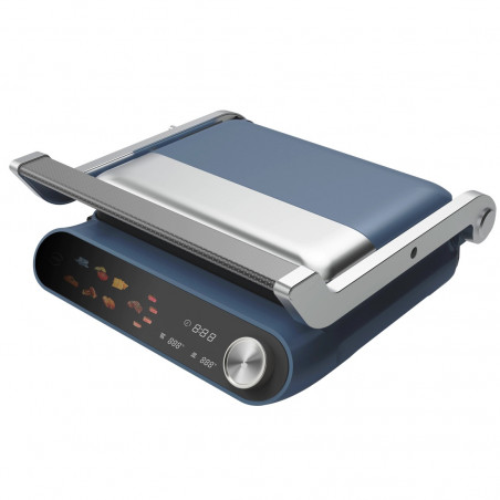 Контакт грил Nostro Lux NL51442P, 2200W, Сензорен дисплей, Незалепващи, подвижни плочи, Отваряне на 180°, Син