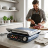 Контакт грил Nostro Lux NL51442P, 2200W, Сензорен дисплей, Незалепващи, подвижни плочи, Отваряне на 180°, Син