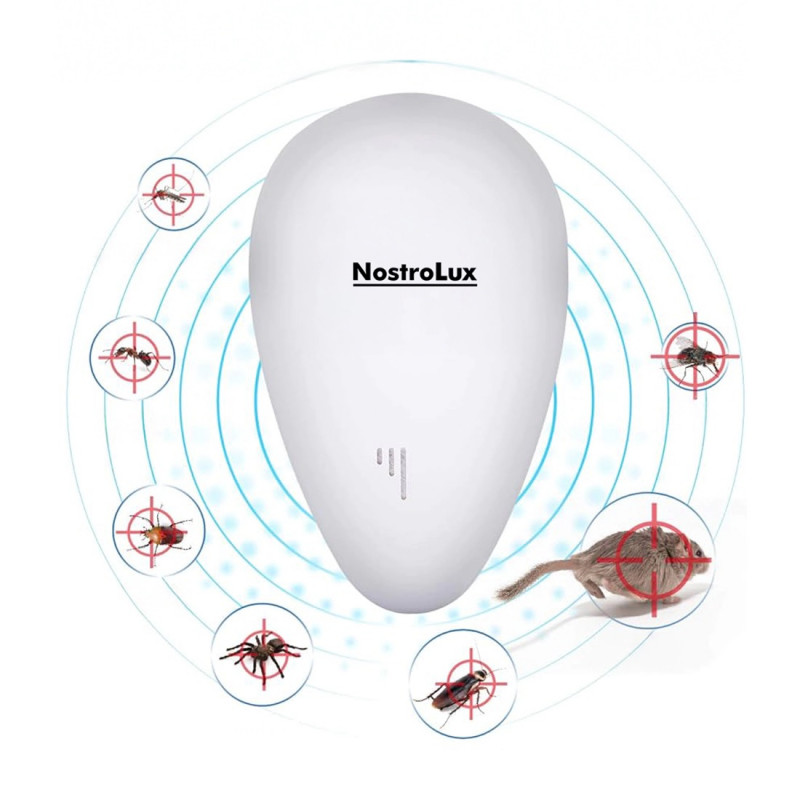 Уред за защита от вредители NostroLux NL51771A, 5W, До 75 м2, Ултразвук, Безопасен за деца, Бял