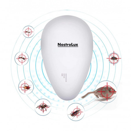 Уред за защита от вредители NostroLux NL51771A, 5W, До 75 м2, Ултразвук, Безопасен за деца, Бял
