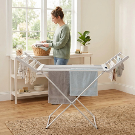 Електрически сушилник за дрехи NostroLux NL1975A, 260W, 45-70°C, Таймер, Дисплей, Бял