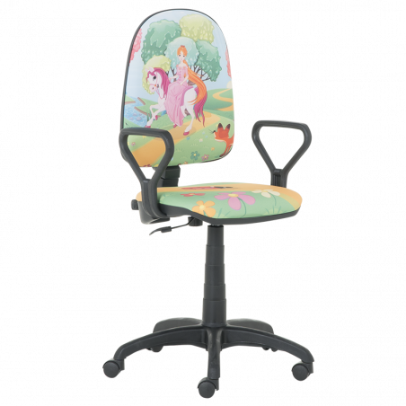 Детски стол Carmen Prestige 3520807-21, До 120 кг, Реглаж на седалка и облегалка, Колелца, Принцеса/многоцветен